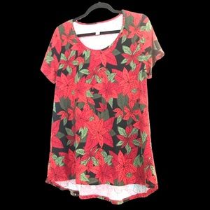 Red & Green Poinsettia Classic T Shirt - Size Medium - NWT